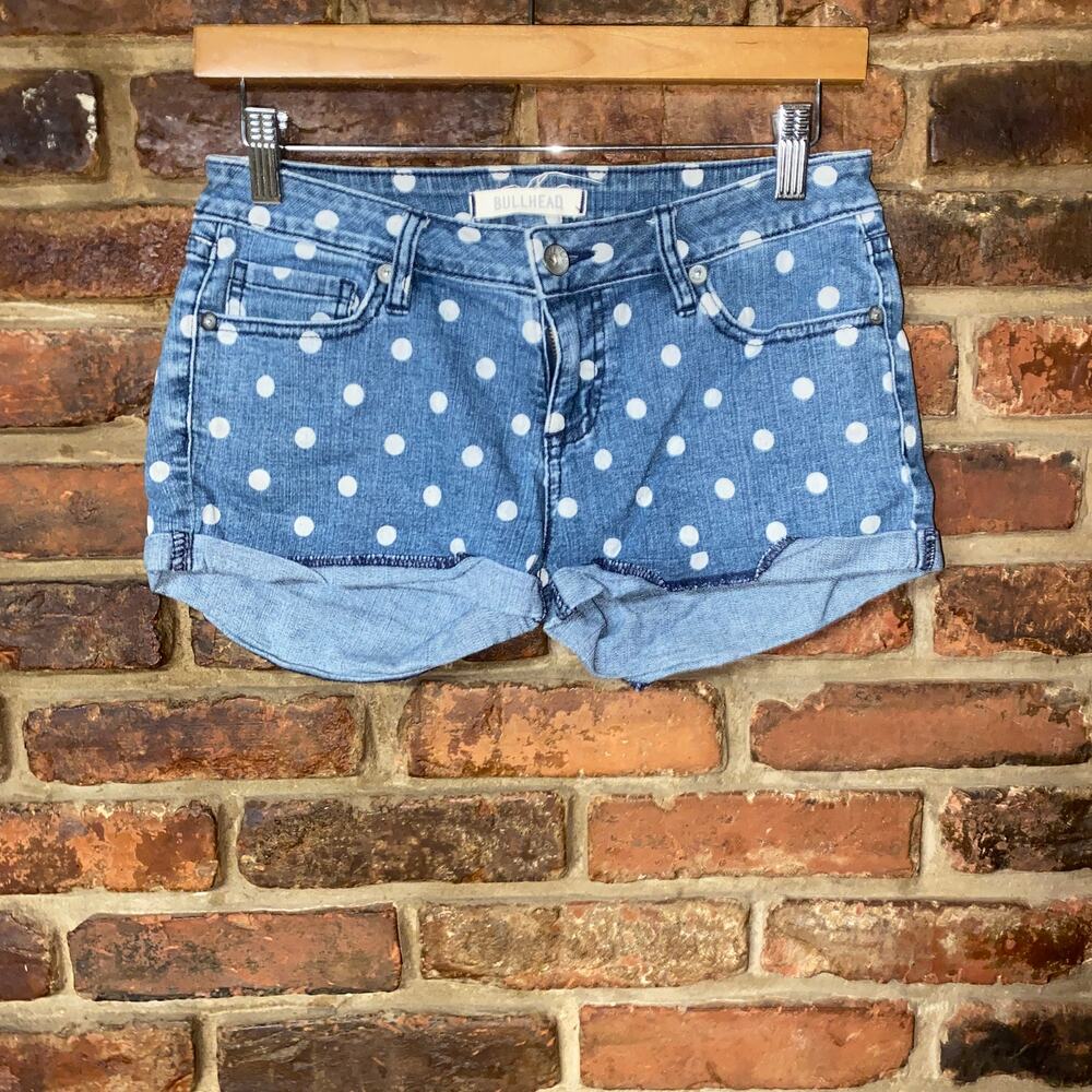 Bullhead Medium Wash Blue Polka Dot Denim Low-Rise Jean Shorts Junior's Size 5